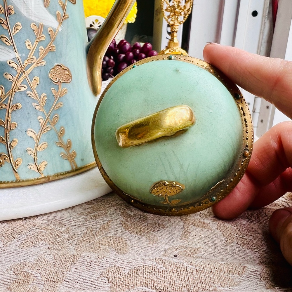 Ethereal Green and Gold Porcelain Hot cocoa or tea Pitcher - Picture 10 of 14